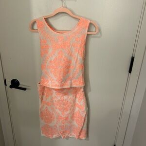 J.O.A. Los Angeles Nordstrom Neon Pink and Cream Tank & Midi Skirt Matching Set